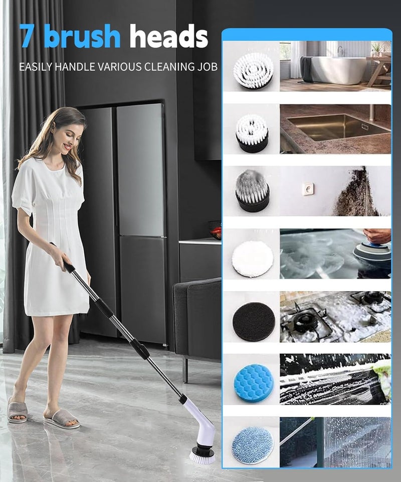 houscly Electric Spin Scrubber Cleaning Brush: Cordless Power Shower Scrubber for Cleaning Bathroom Tub Tiles Car with Long Handle | Portable E Spin Bathtub Spinning Cleaner Scrub Brush Household Use Supplies - Image 2
